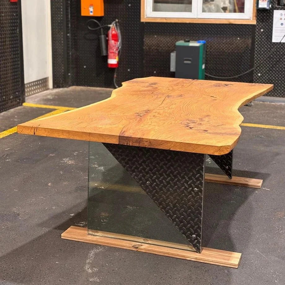 Massivholztisch Eiche mit Glas-Stahl-Gestell - Image 4