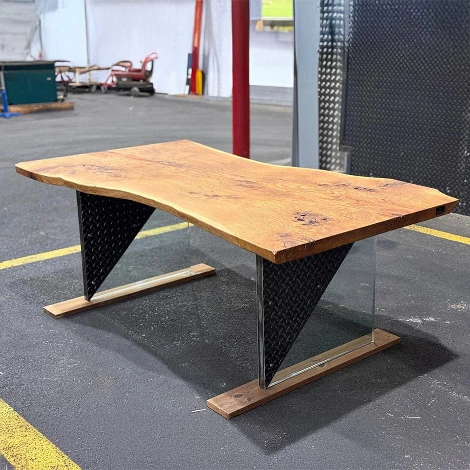 Massivholztisch Eiche mit Glas-Stahl-Gestell - Image 5