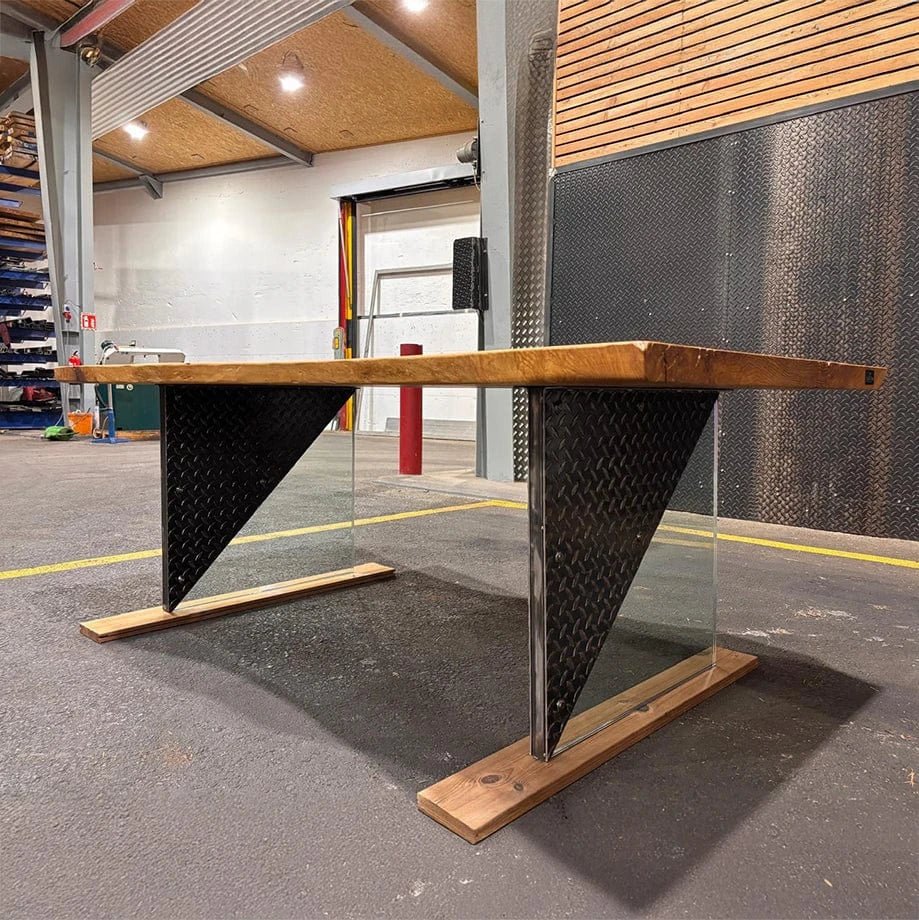 Massivholztisch Eiche mit Glas-Stahl-Gestell - Image 8