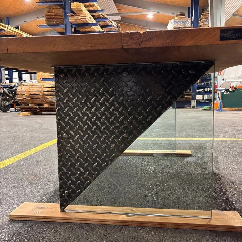 Massivholztisch Eiche mit Glas-Stahl-Gestell - Image 9